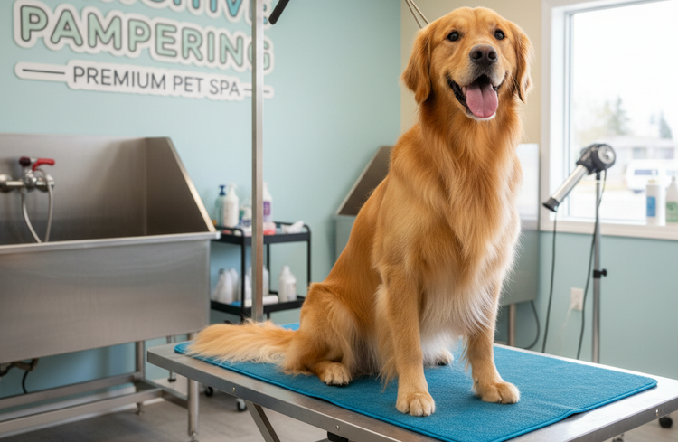 Happy Dog in a Grooming Salon