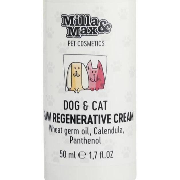 A 50ml tube of Paw Regenerative Cream for dogs & cats in front of a white wall.