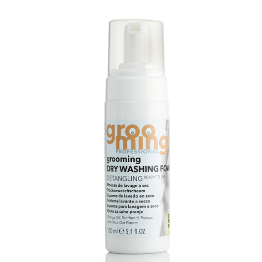 A bottle of Grooming Dry detangling WASHING FOAM  150ml in front of white background