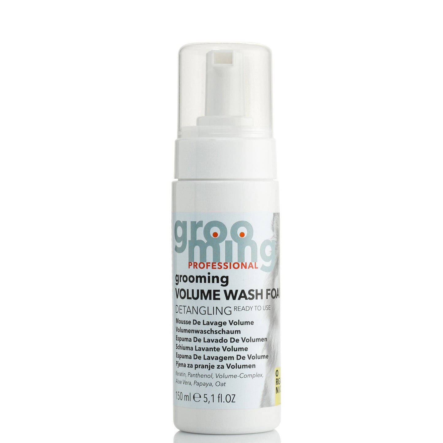 150ml Bottle of Grooming VOLUME detangling  WASH FOAM  in front of white background 